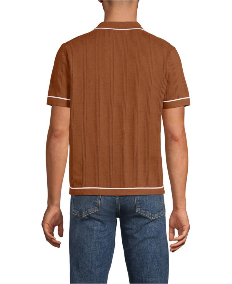 Men's Short Sleeve Textured Tipped Sweater Polo