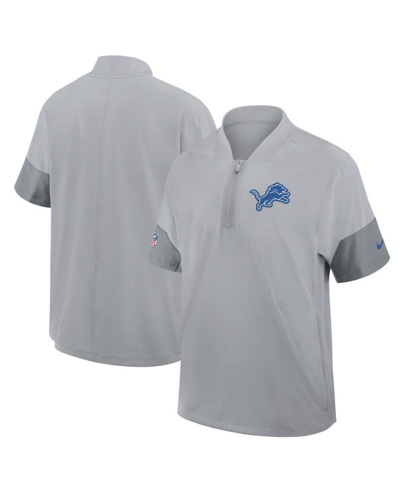 Men's Gray Detroit Lions Sideline Short Sleeve Quarter-Zip Performance Coach Jacket