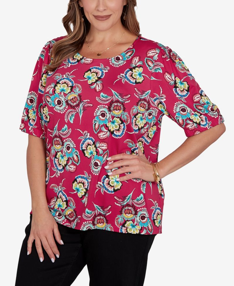 Plus Size Etched Floral Puff Print T-Shirt
