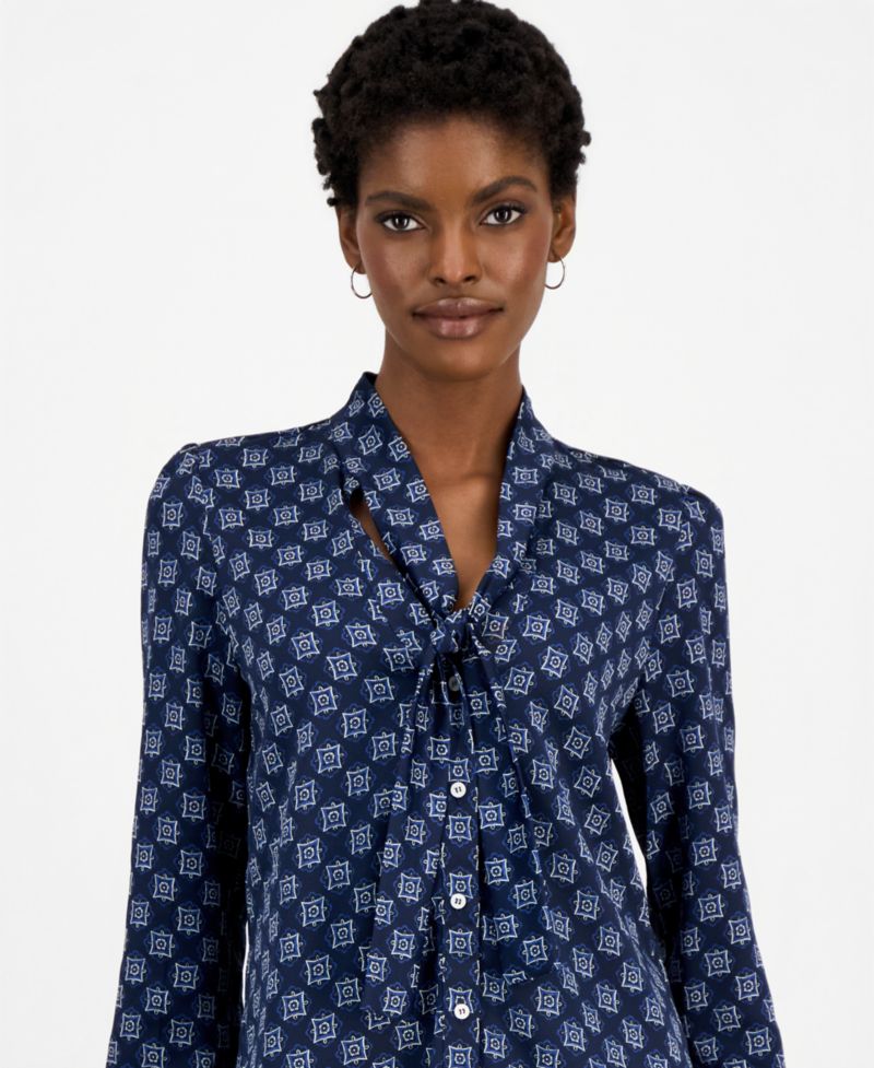 Women's Emmalbore Long-Sleeve V-Neck Geometric-Print Blouse