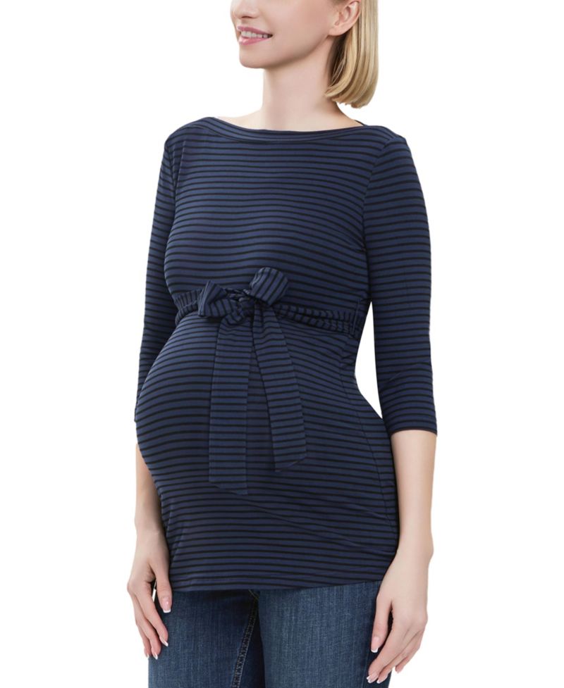 Maternity Striped Boat Neck Top
