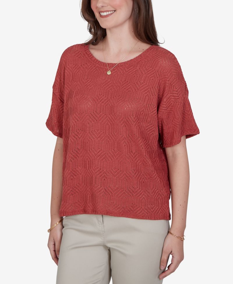 Petite Crochet Diamond Textured Knit Top