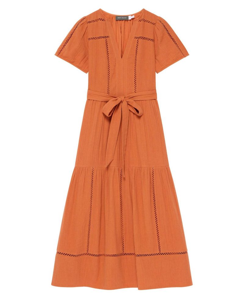 Women's V-Neck Short-Sleeve Cotton Cheesecloth Maxi Dress