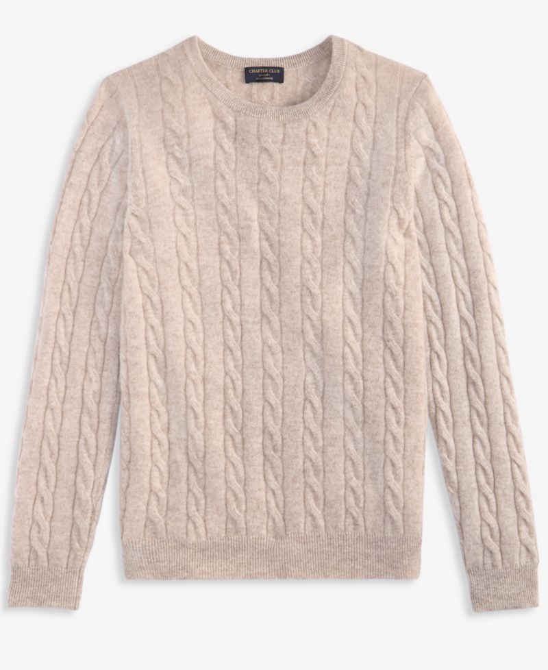 Petite Cable-Knit Crewneck 100% Cashmere Sweater