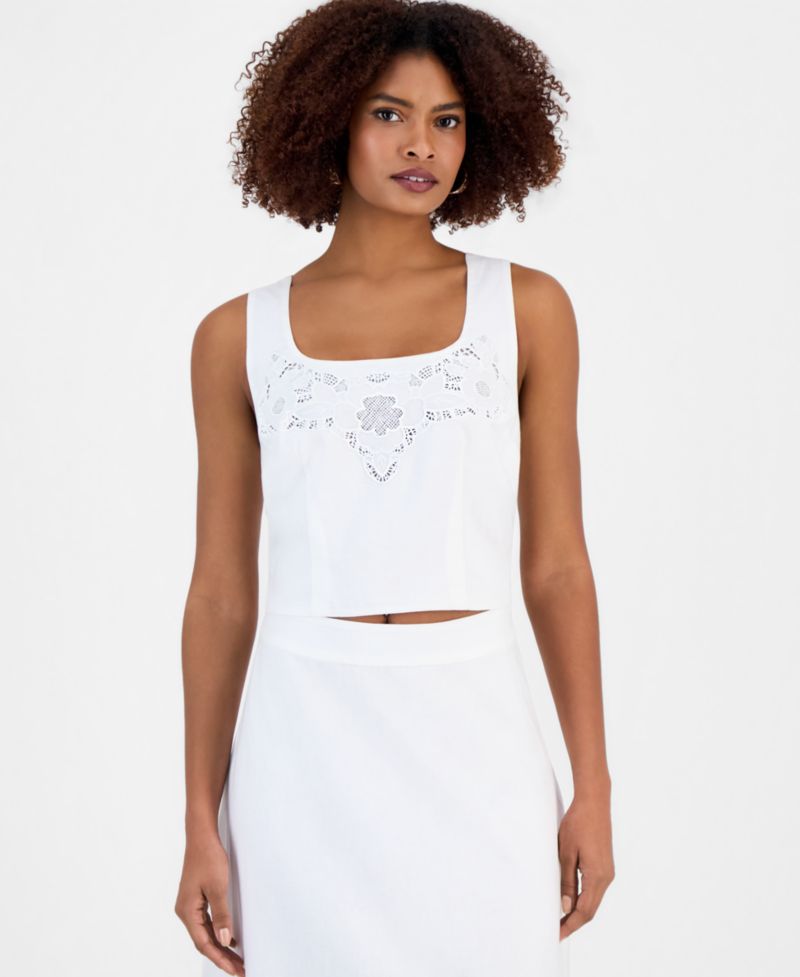 Women's Cropped Floral Lace Cotton Tank Top