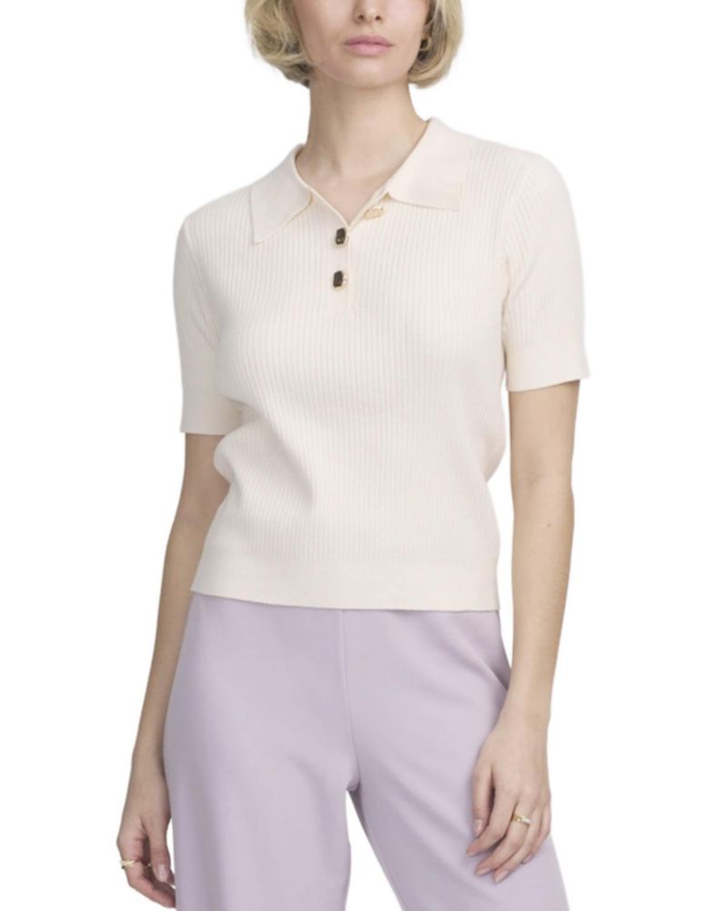Women's Fine Gauge Ribbed Short Sleeve Henley