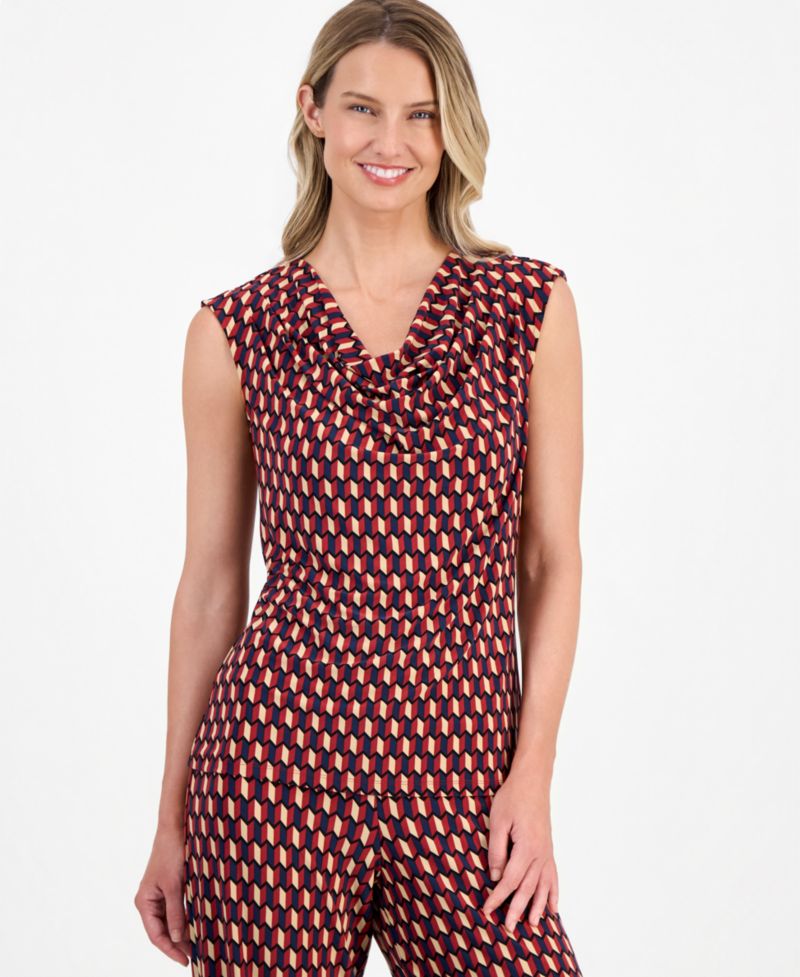 Women's Printed Cowlneck Sleeveless Top