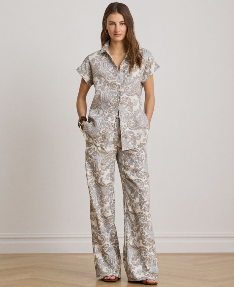 Women's Linen Mid-Rise Wide-Leg Pants