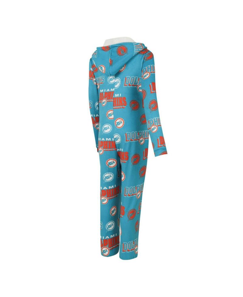 Women's Aqua Miami Dolphins Roadway Allover Print Microfleece Full-Zip Union Dress