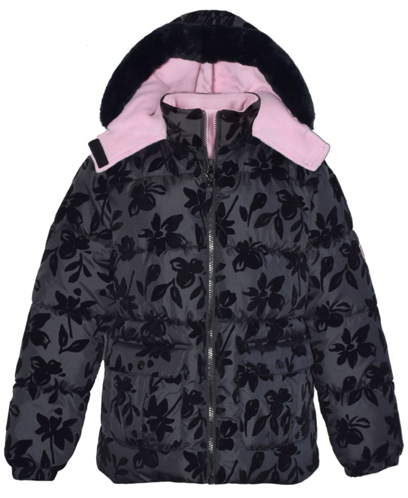 Girls' 5-16 Floral Flocked Puffer Jacket