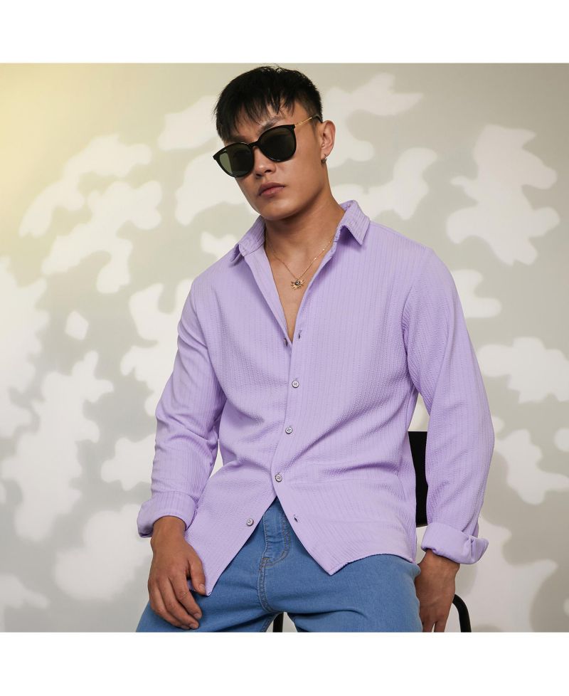 Men's Lilac Stripe-Creased Shirt