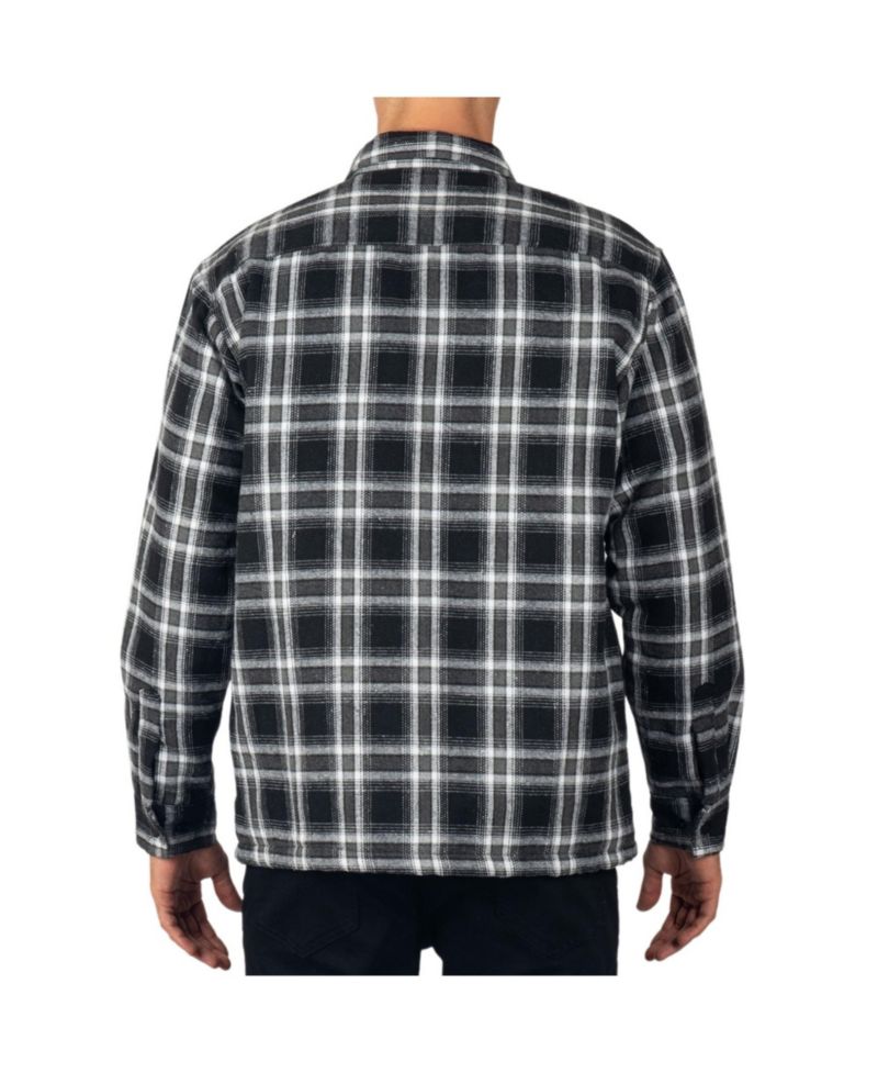 Men's Henry Quilted Flannel Shirt Heavyweight Warm Plaid Snap Front Shacket Overshirt