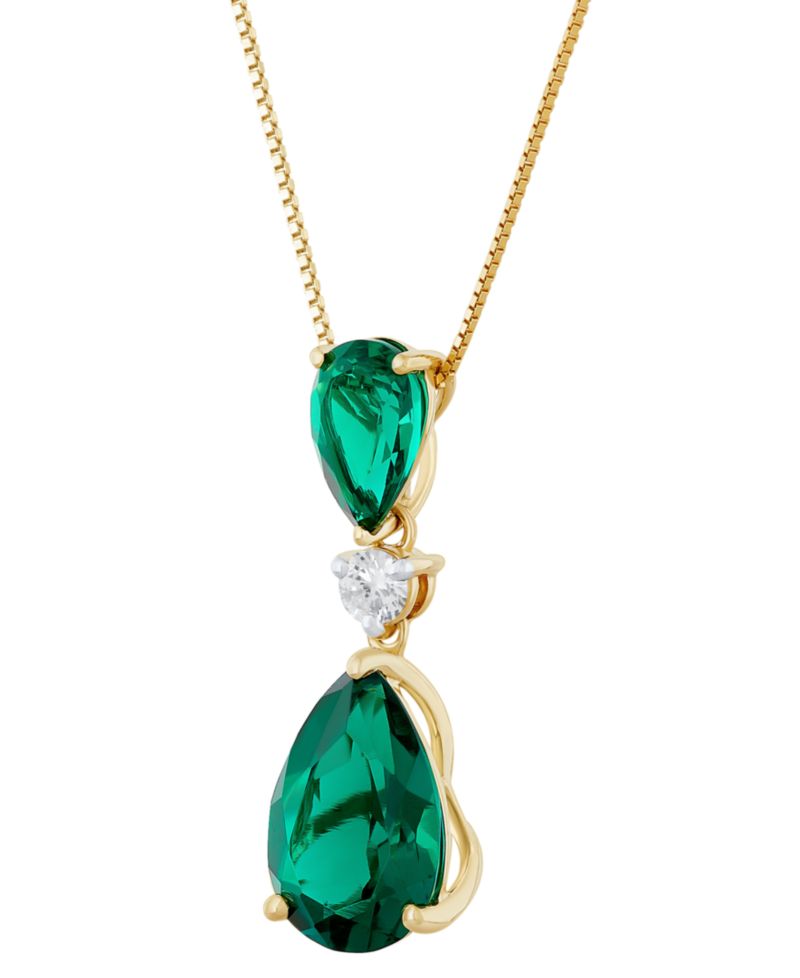 Lab-Grown Emerald (3-1/3 ct. t.w.) & Lab-Grown Diamond (1/8 ct. t.w.) 18" Pendant Necklace in 14k Gold