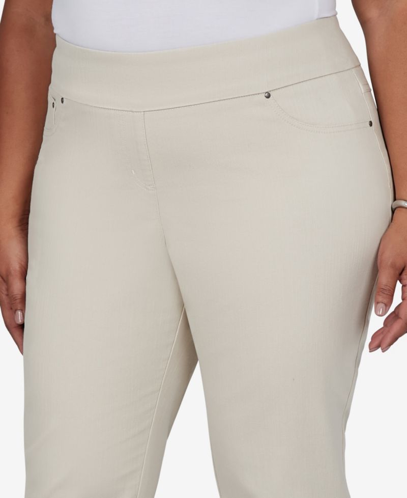 Plus Size Pull-On Cotton-Blend Cropped-Ankle Pants