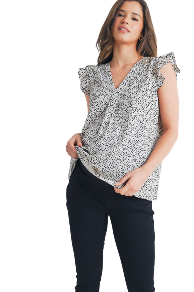 Women's Ribbed Scoop Neck Short Sleeve Top with Ruffle Hem