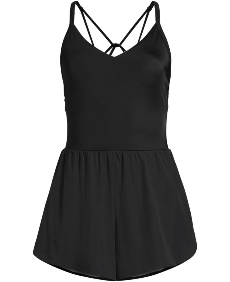 Women's Tugless V-Neck Strappy X-Back Swim Romper