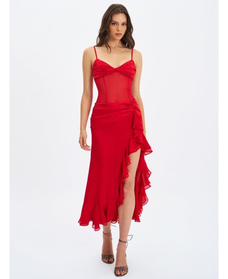 Women's Dahlina Red Ruched Waist High Slit Maxi Dress