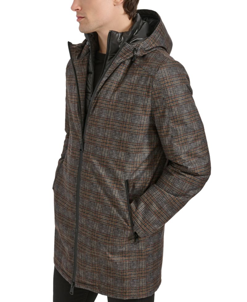 Men's Water-Resistant Hooded Stadium Coat with Removable Puffer Bib