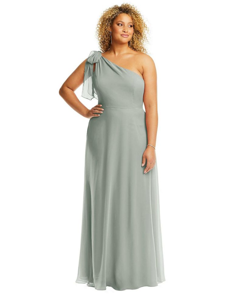 Women's Draped One-Shoulder Maxi Dress with Scarf Bow