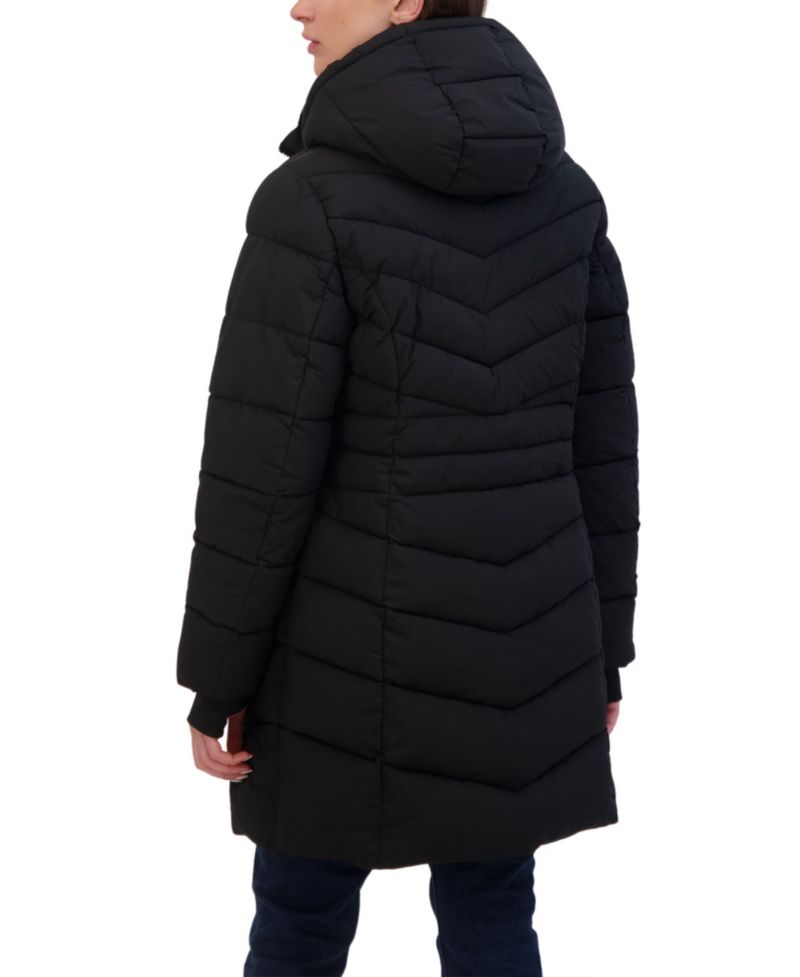 Women's 3/4 Hooded Stretch Puffer Coat