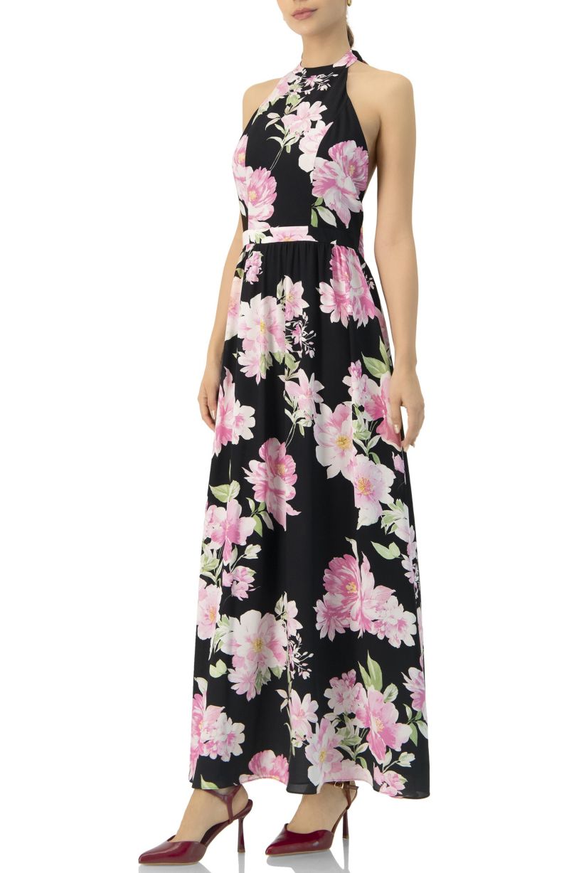 Women's Floral Halter Neck Backless Maxi Dress