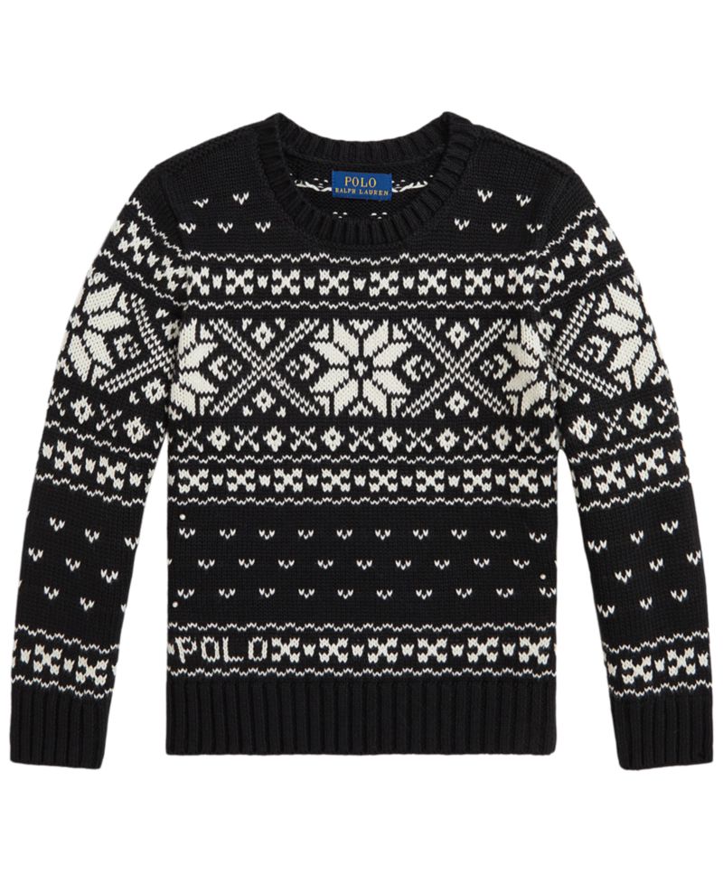 Boys' 2T-7 Snowflake Intarsia-Knit Cotton Sweater