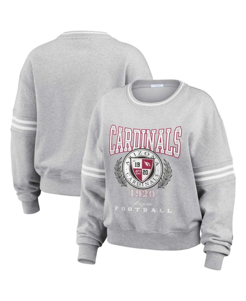 Women's Heather Gray Arizona Cardinals Cropped Pullover Sweatshirt