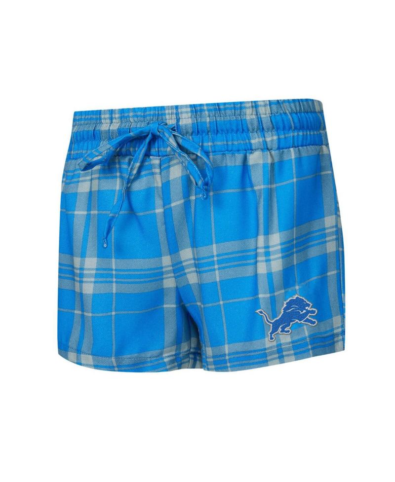 Women's 2-Piece Heather Gray/Blue Detroit Lions Regulate Plaid Long-Sleeve T-Shirt Shorts Sleep Set