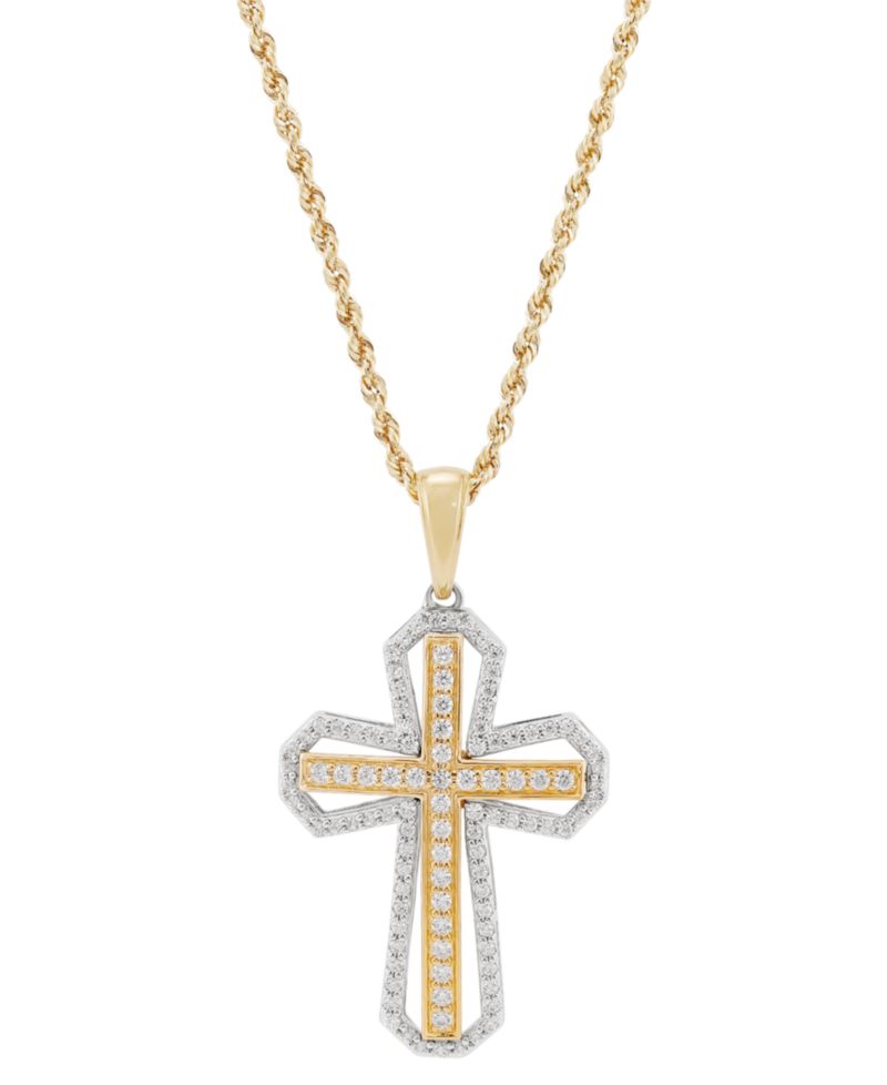 Men's Lab Grown Diamond Cross 22" Pendant Necklace (1 ct. t.w.) in 14k Two-Tone Gold