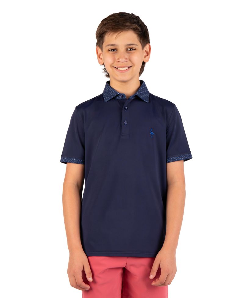 Boys Micro Perforated Polo With Printed Collar And Sleeve Trim