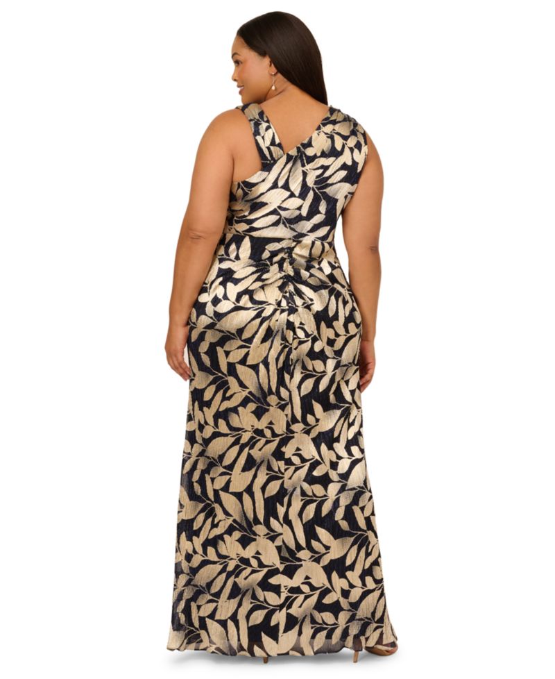 Plus Size Foil-Print Asymmetric Gown
