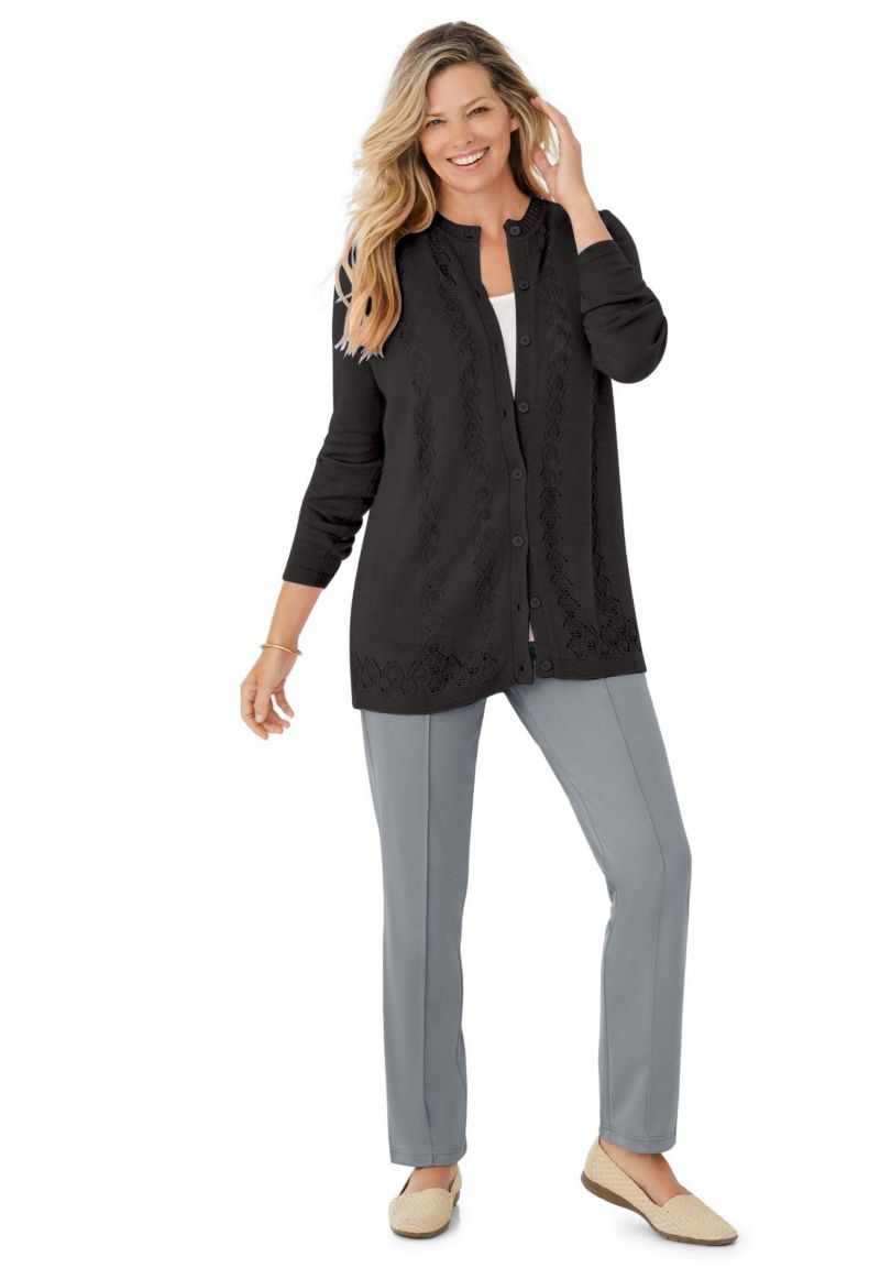 Plus Size Within Long-Sleeve Pointelle Cardigan Sweater