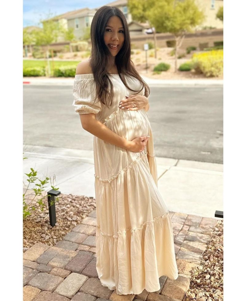 Women's Cream Off Shoulder Ruffle Tiered Maxi Dress