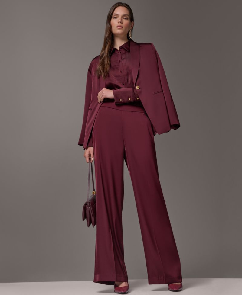 Petite Satin Shawl Lapel Shoulder-Padded Blazer