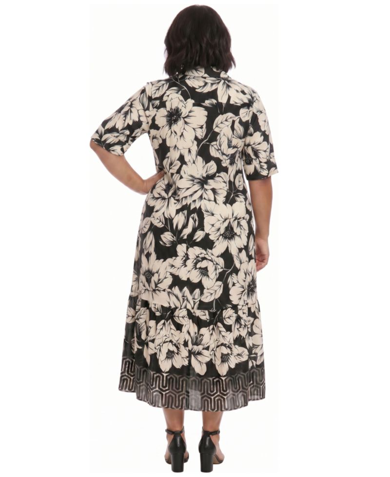 Plus Size Collared Placement Print Dress