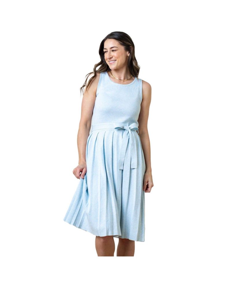 Women's Hope and Henry Organic Sleeveless Pleated Sweater Knit Midi Dress