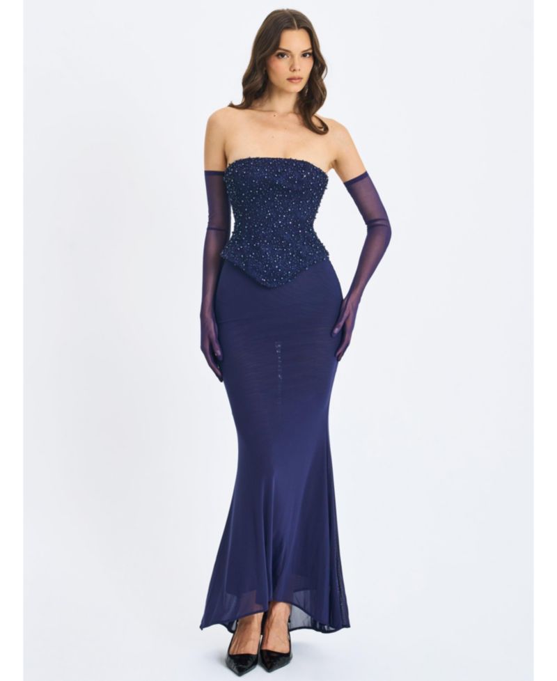Women's Orabelle Beaded Peplum Mermaid Gown with Lace-up Back
