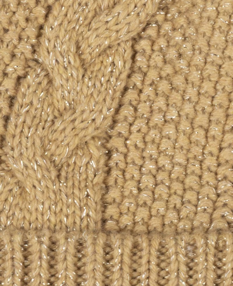 Metallic Direct Embroidery Cable Pom Beanie