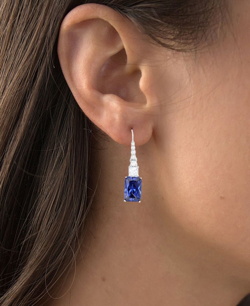 Dangling Earrings in Sterling Silver with Tanzanite Colored Cubic Zirconia