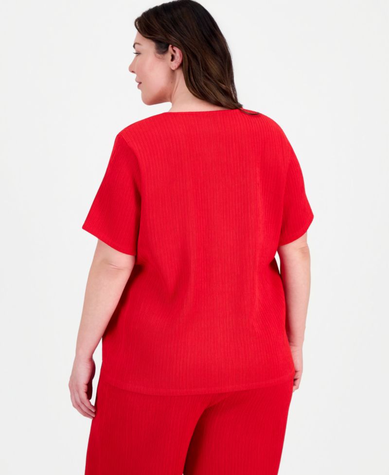 Plus Size V-Neck Button-Front Short-Sleeve Top
