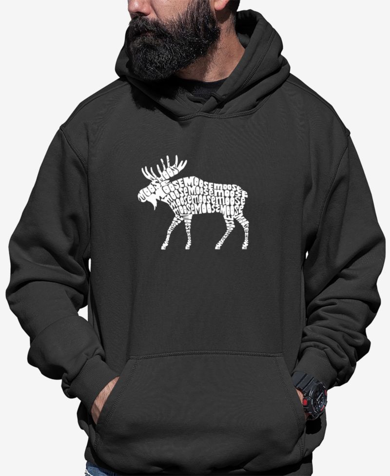 Men's Moose Word Art Long Sleeve Hooded Sweatshirt