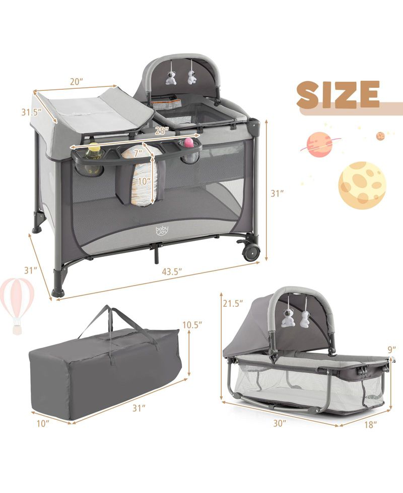 5-in-1 Portable Baby Playard with Cradle and Storage Basket