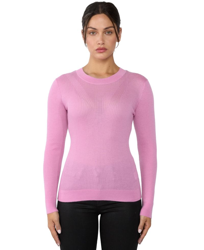 Women's Tissue Weight Cashmere Silk Rib-knit Crewneck Sweater