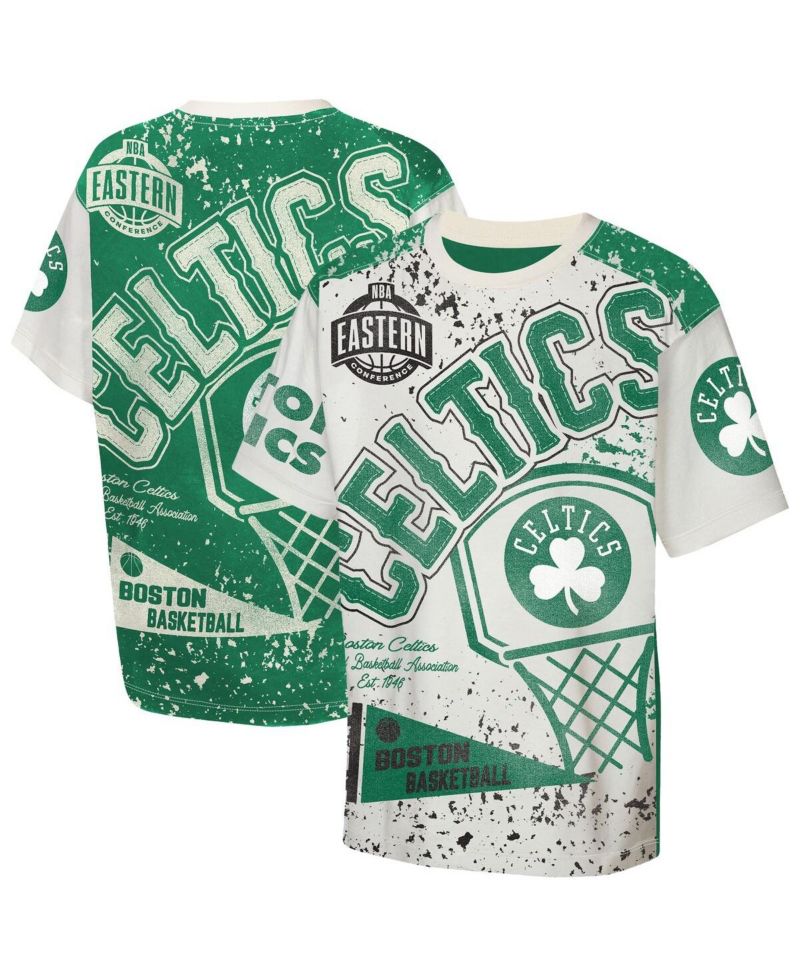 Big Boys and Girls Cream Boston Celtics Top Player All-Over-Print T-Shirt
