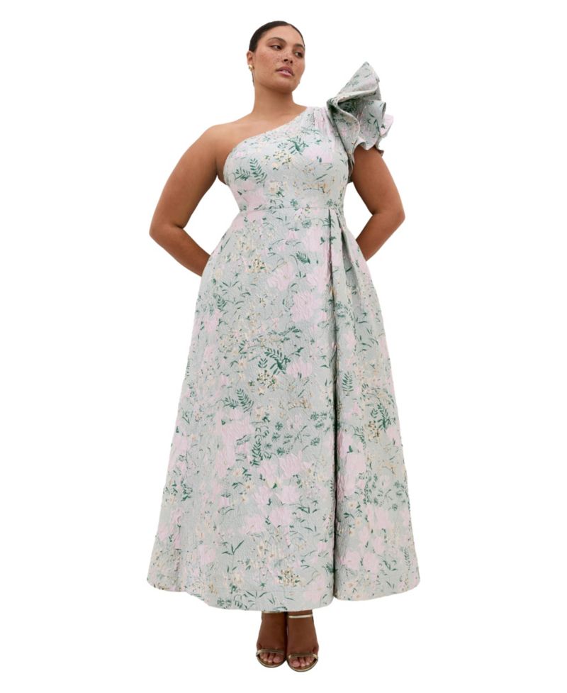 Plus Size Enchanting One-Shoulder Floral A-Line Maxi Dress