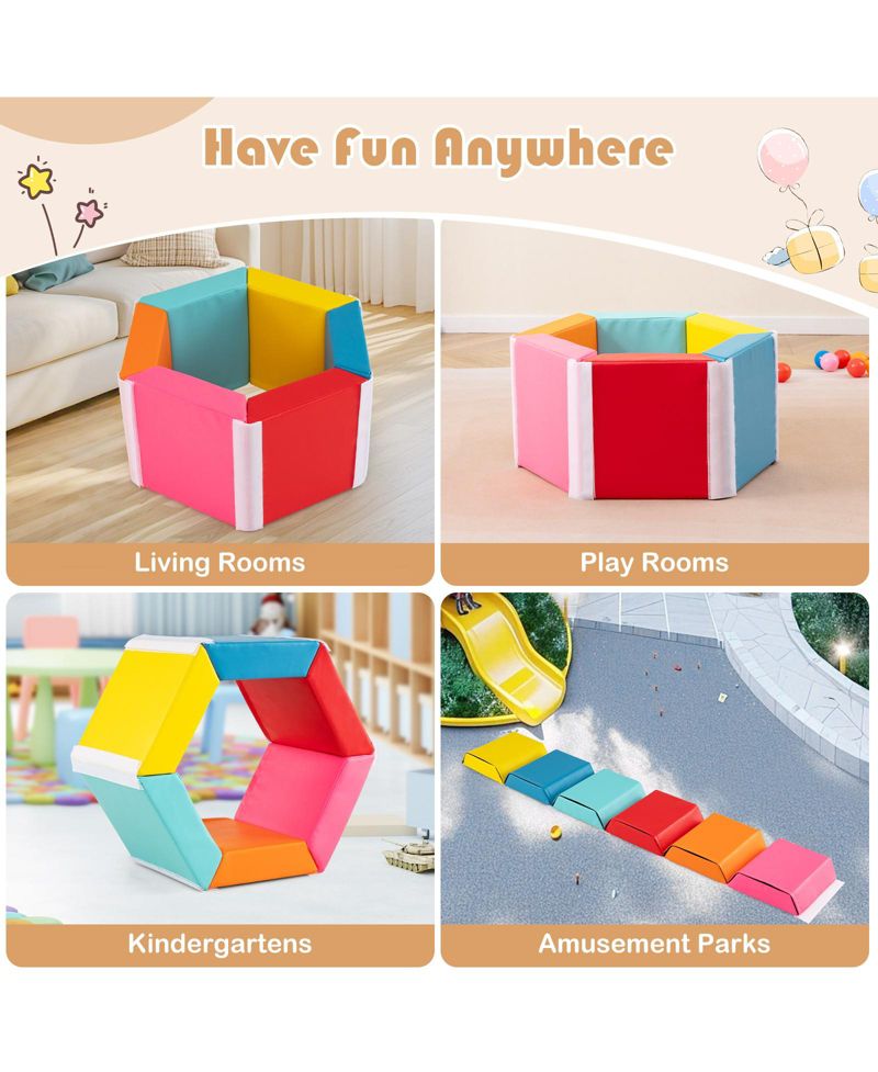 Hexagon Kids Ball Pit with Foam Mat, Detachable PU Covers