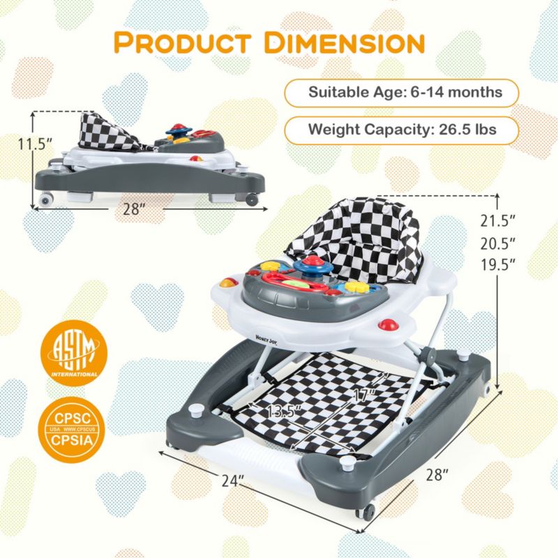 6 in 1 Baby Walker Adjustable Toddler Activity Center with Music Tray