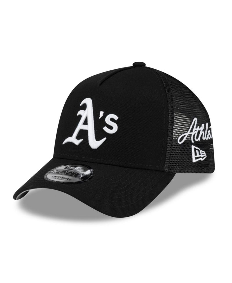 Men's Black Athletics Side Script 9FORTY A-Frame Trucker Adjustable Hat