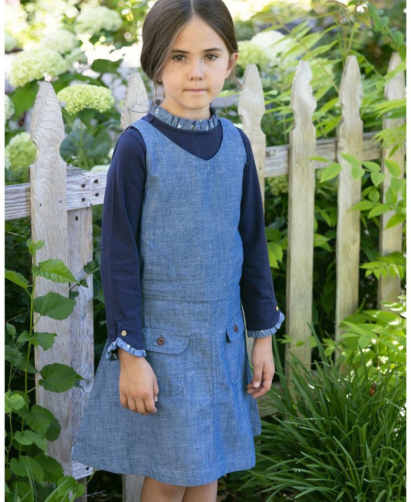 Little and Big Girl's (6-12) Organic V-Neck Chambray Jumper