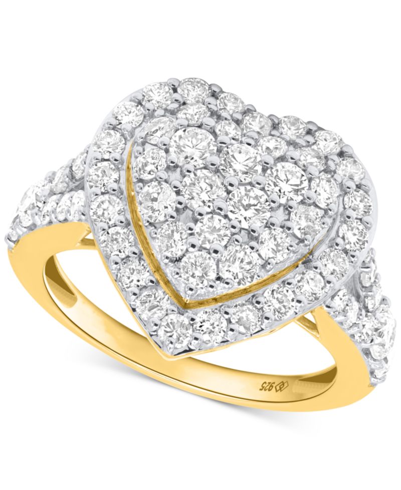 Lab Grown Diamond Heart Halo Cluster Ring (2 ct. t.w.) in Sterling Silver or 14K Gold-Plated Sterling Silver